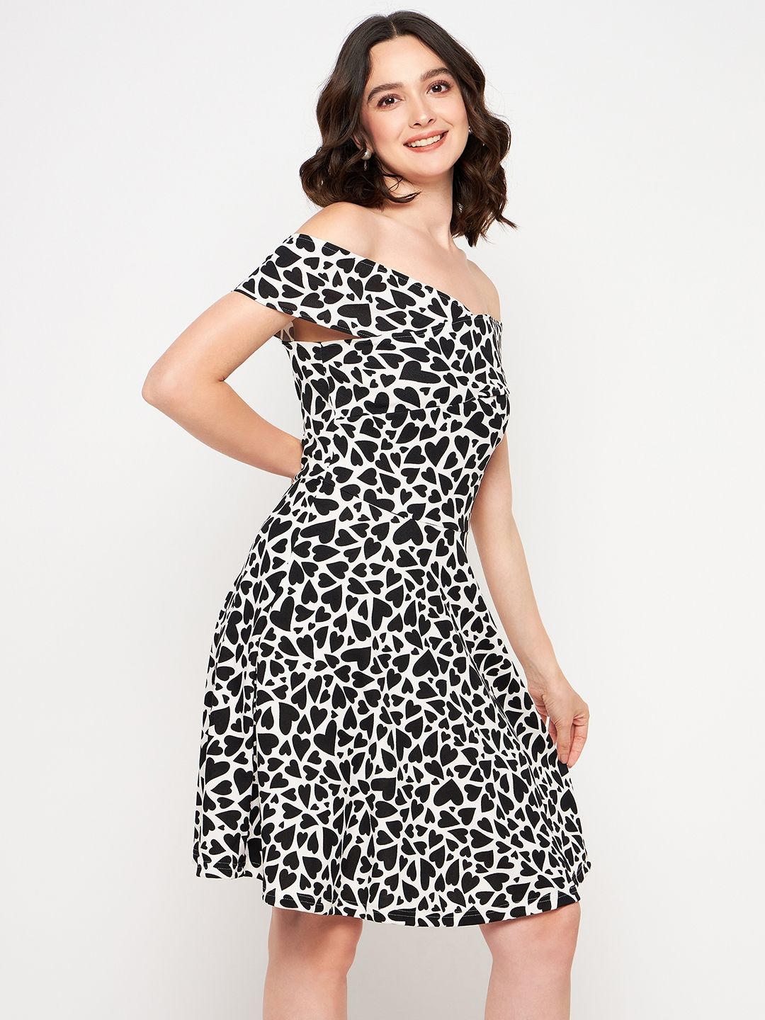 Off Shoulder Stretchable Cotton Skater Dress