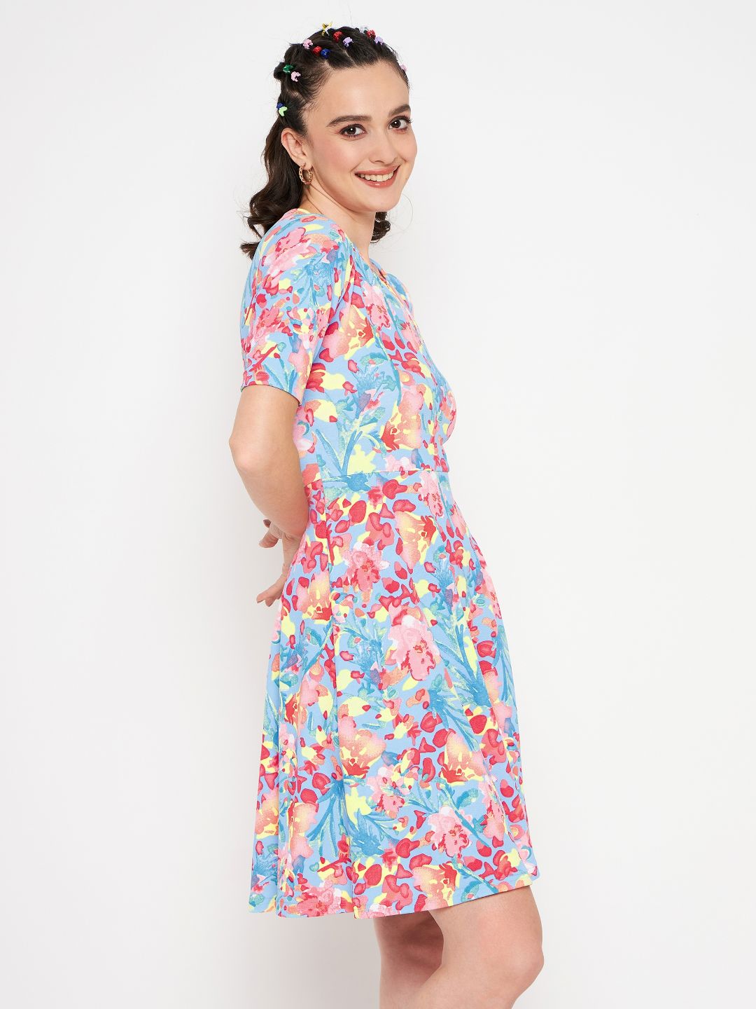 Round Neck Stretchable Cotton Skater Dress