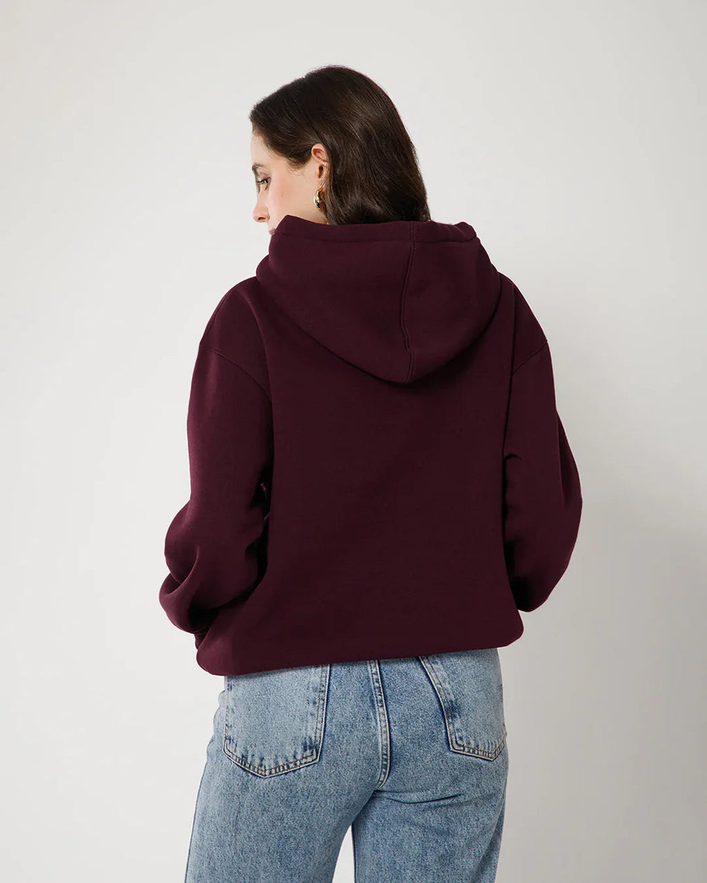 Womens Solid Drawstring Full Sleeve Hoodie in Wine