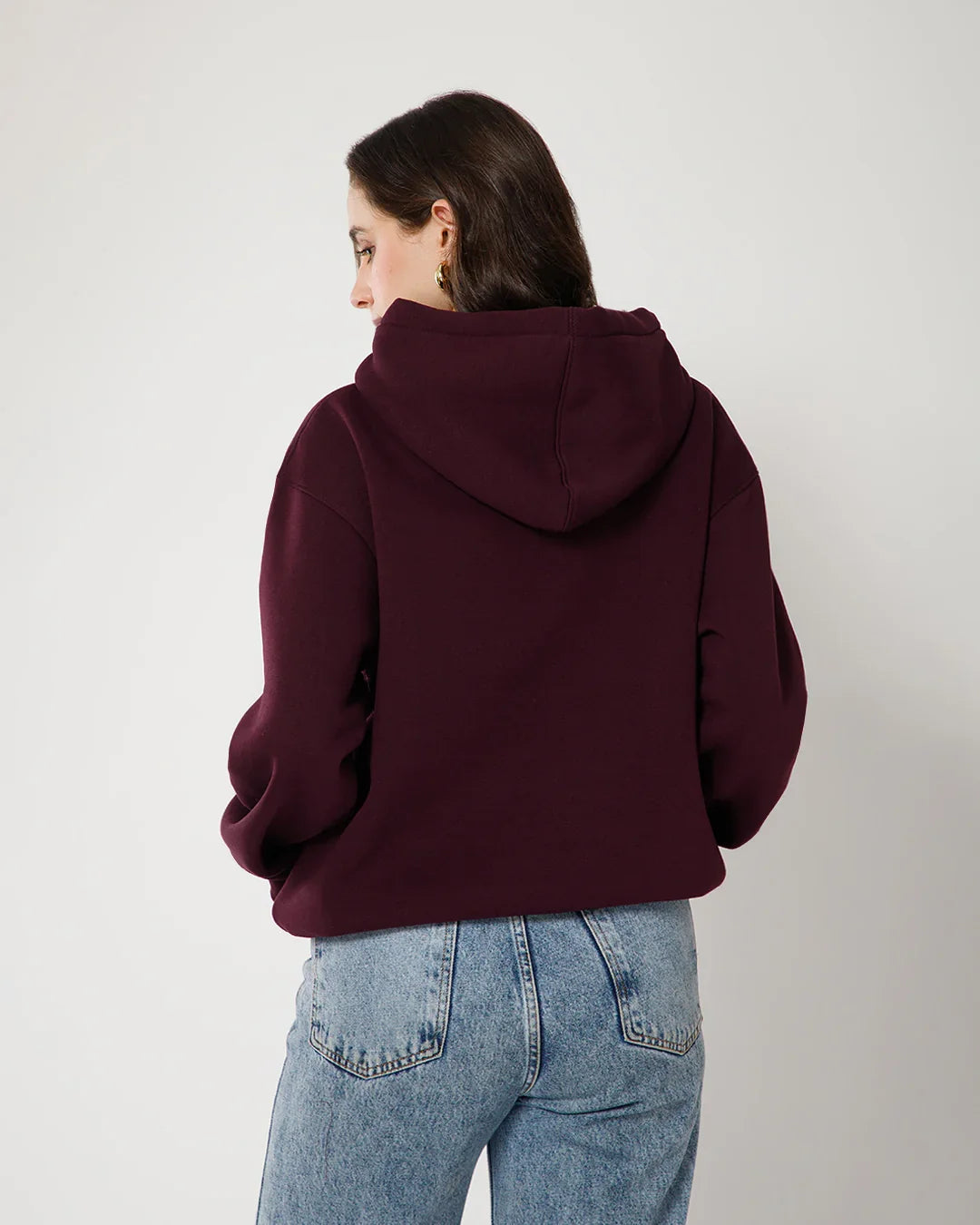 Womens Solid Drawstring Full Sleeve Hoodie in Wine