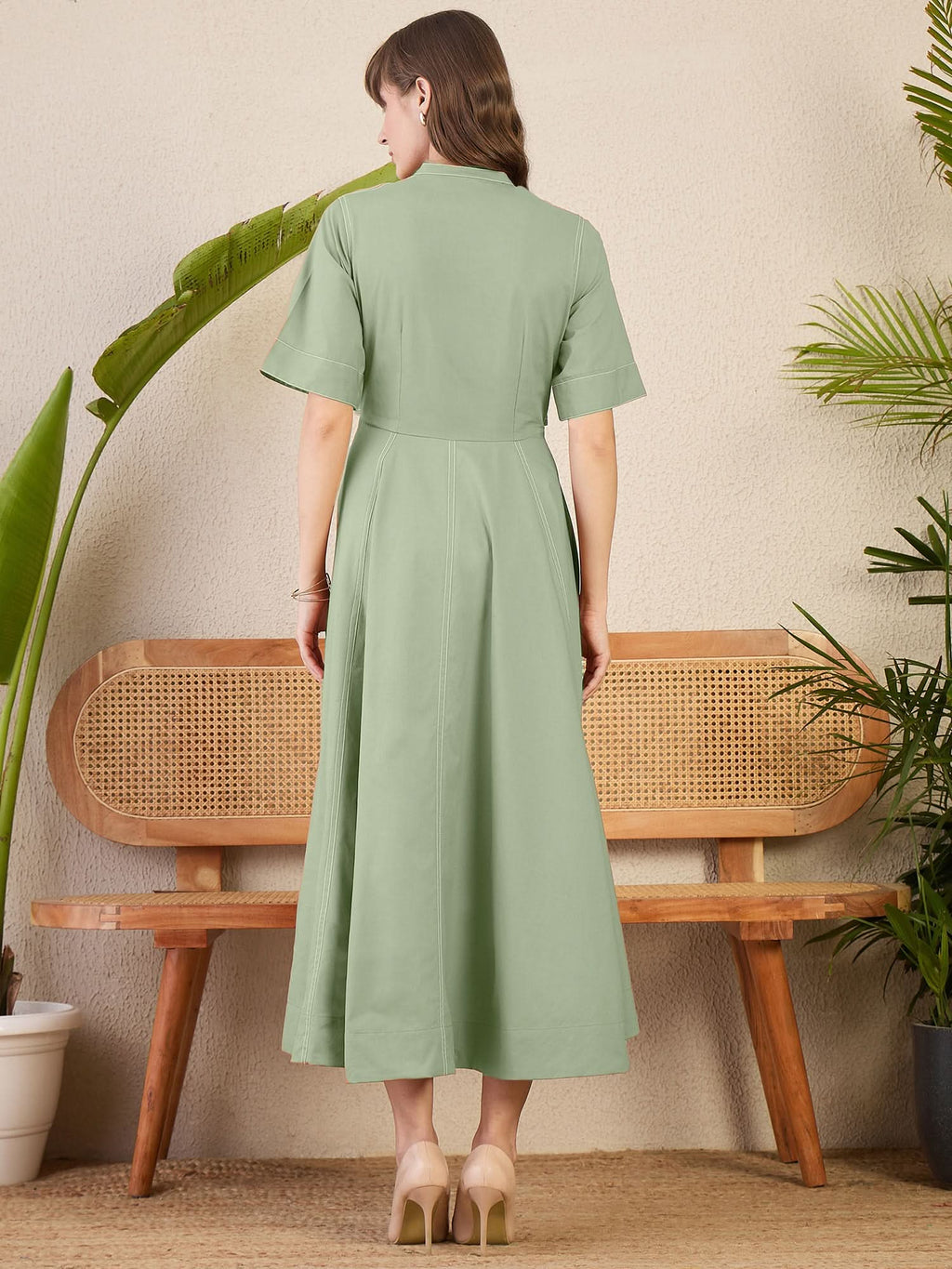 Corset Panelled Midi Cotton Dress