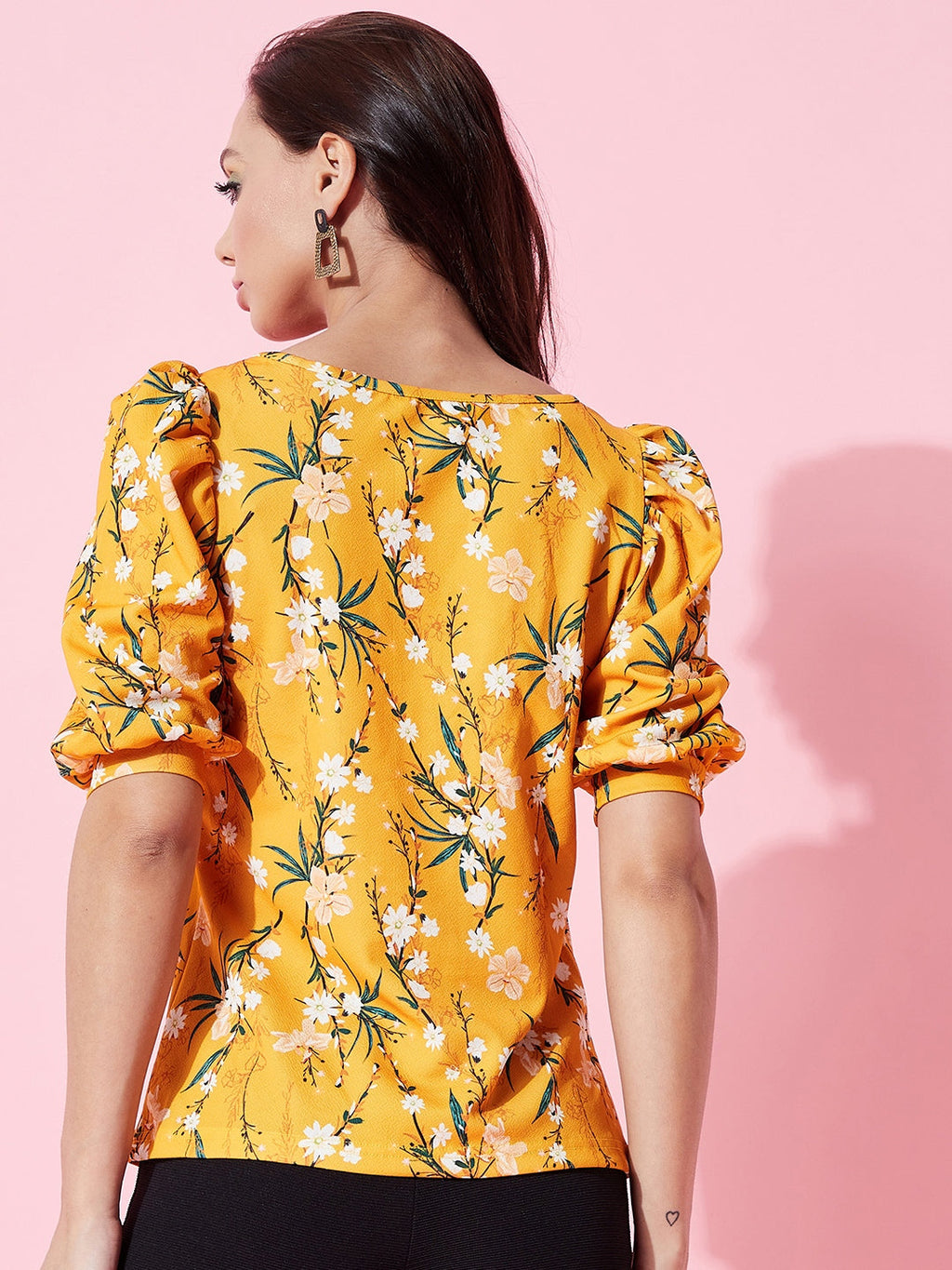 Cotton Floral Stretchable Puff Sleeve Top