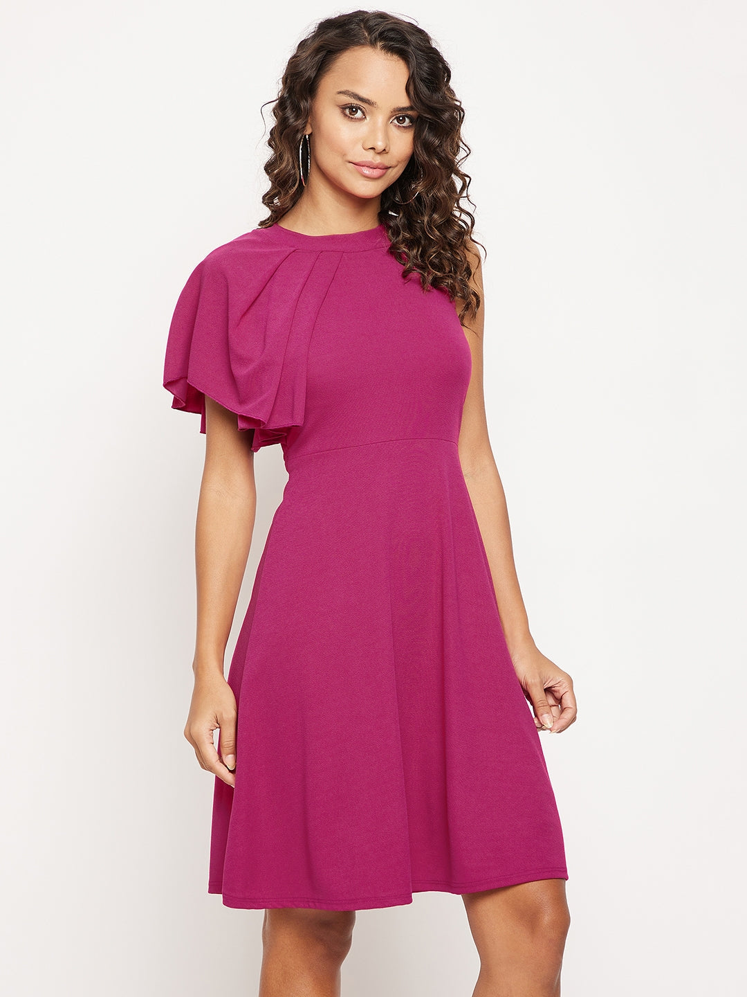 Ruffle Detail Stretchable Cotton Skater Dress