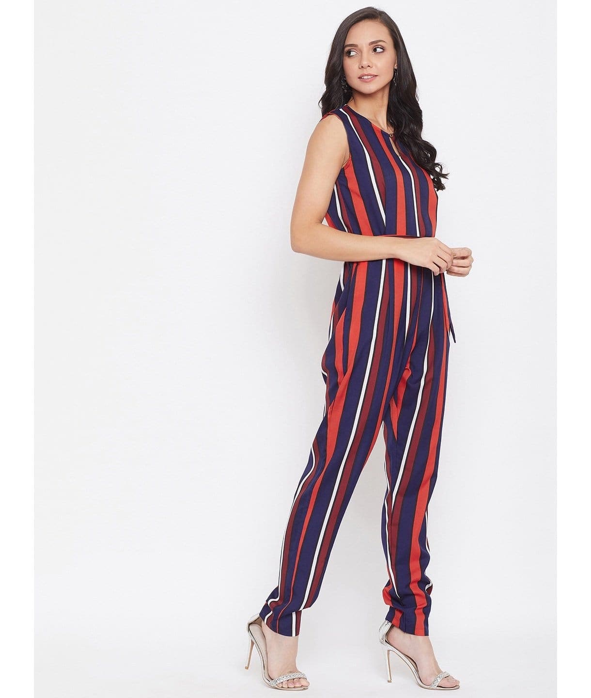 Striped Keyhole Jumpsuit with Belt