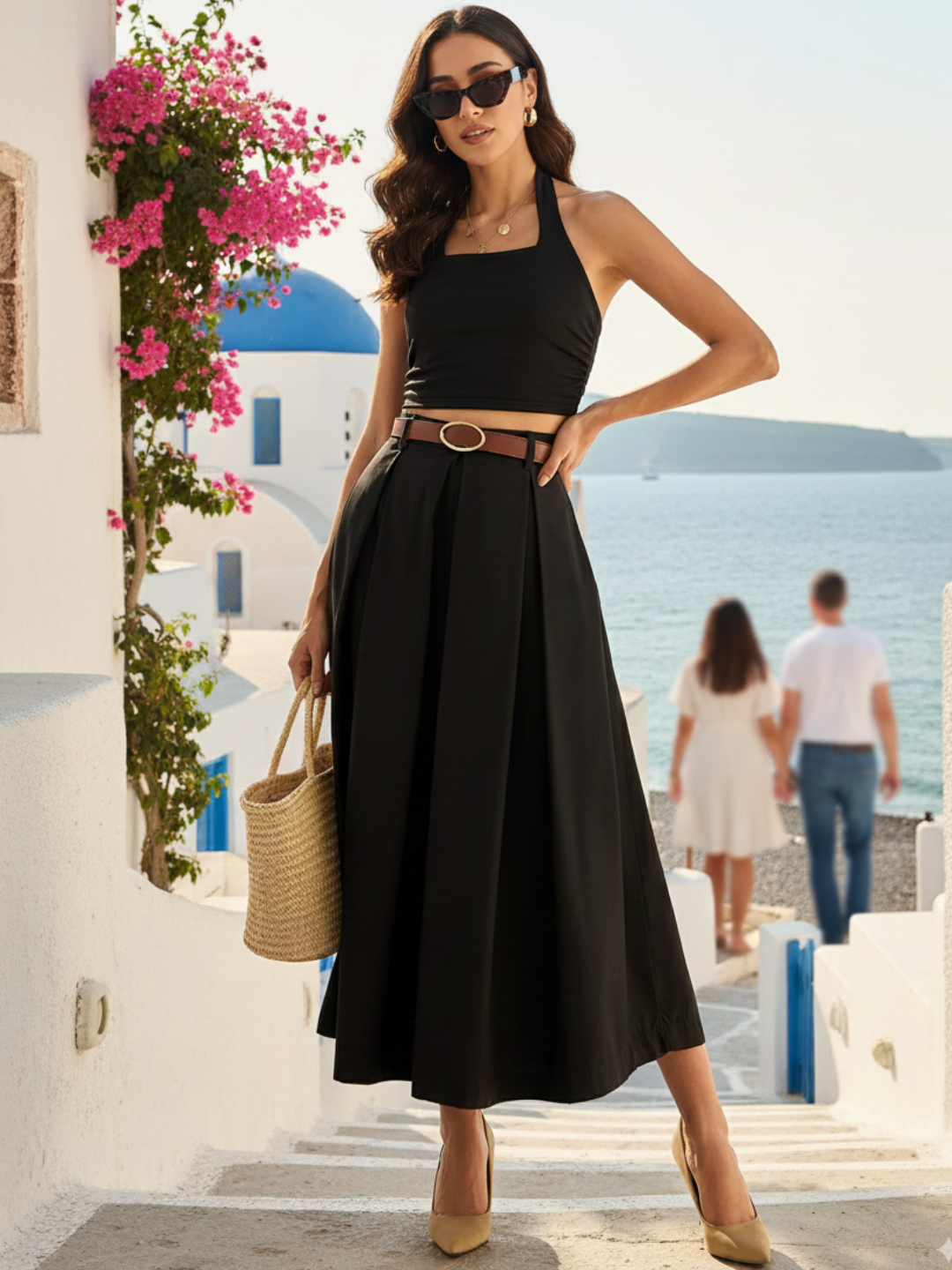 Pure Cotton Box Pleated Midi Skirt - Pinkkup