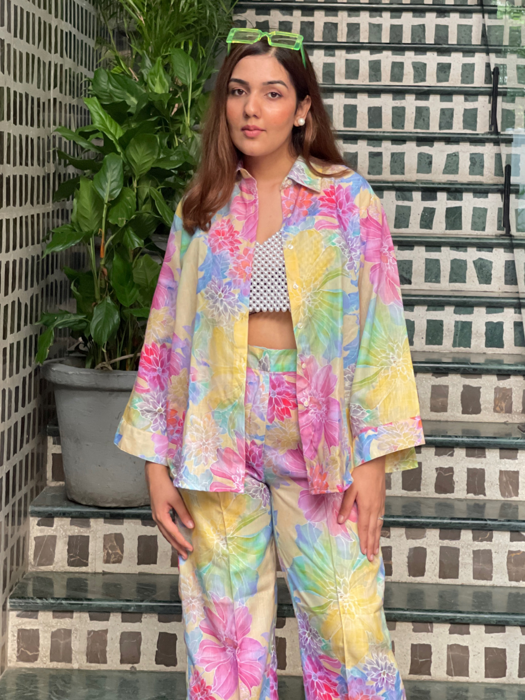 Floral Linen Printed Two Piece Co-ord Set