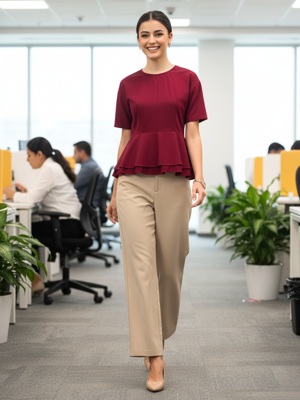 Pure Cotton Layered Peplum Top - Pinkkup