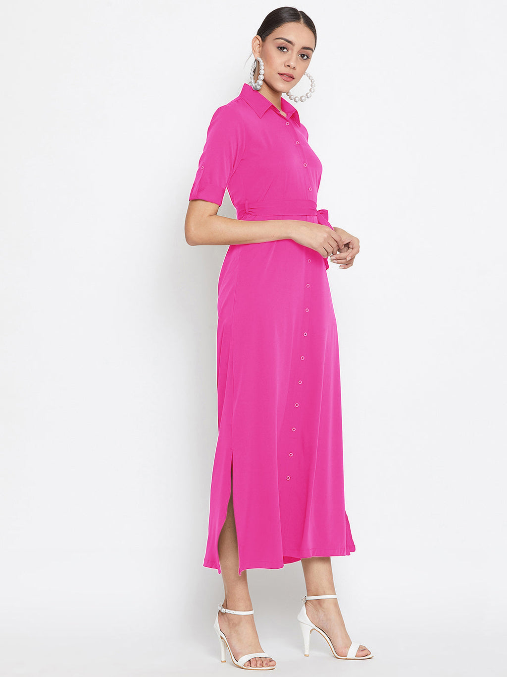 Collar Buttoned Down Shirt Maxi Dress