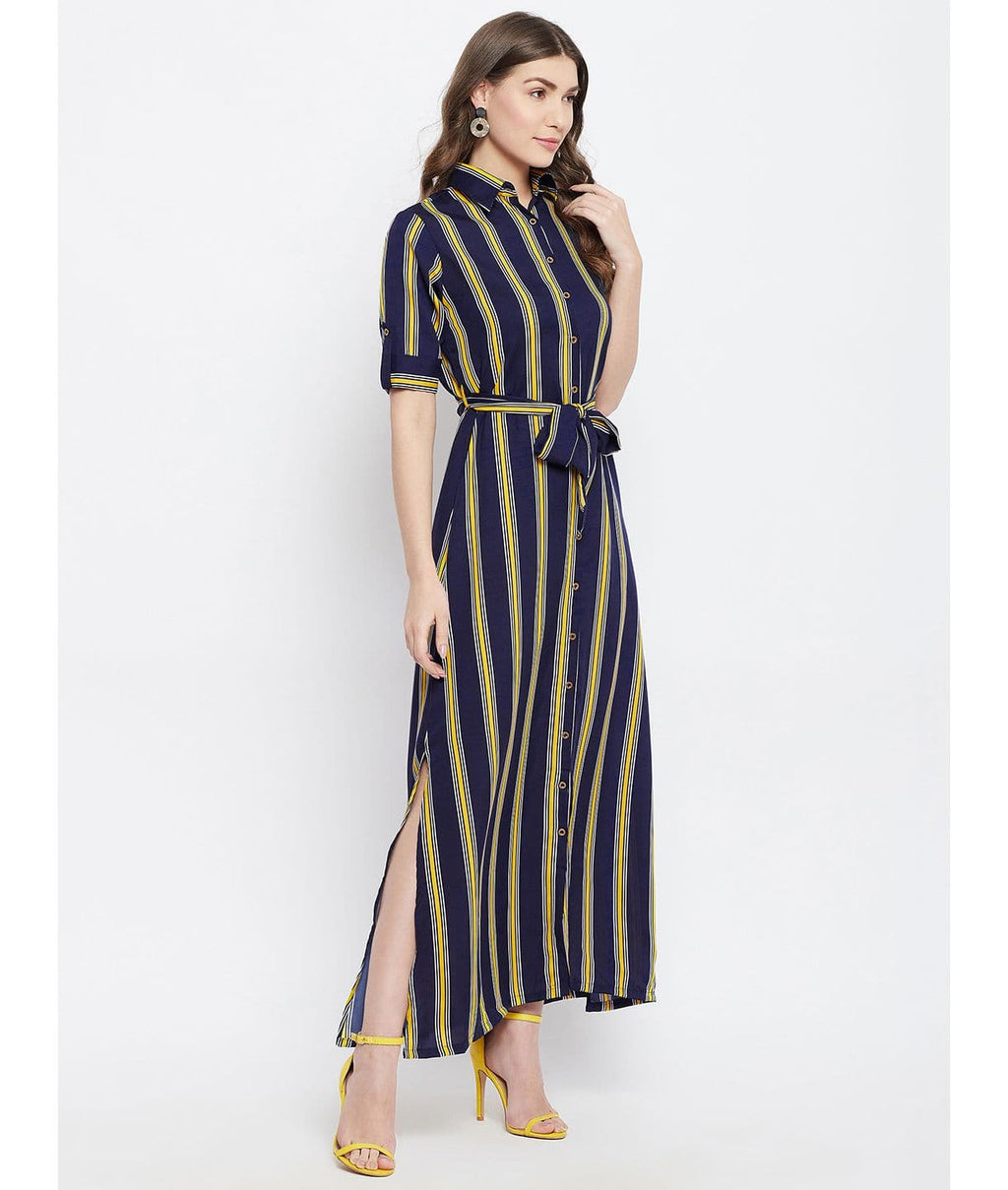 Collar Buttoned Down Shirt Maxi Dress