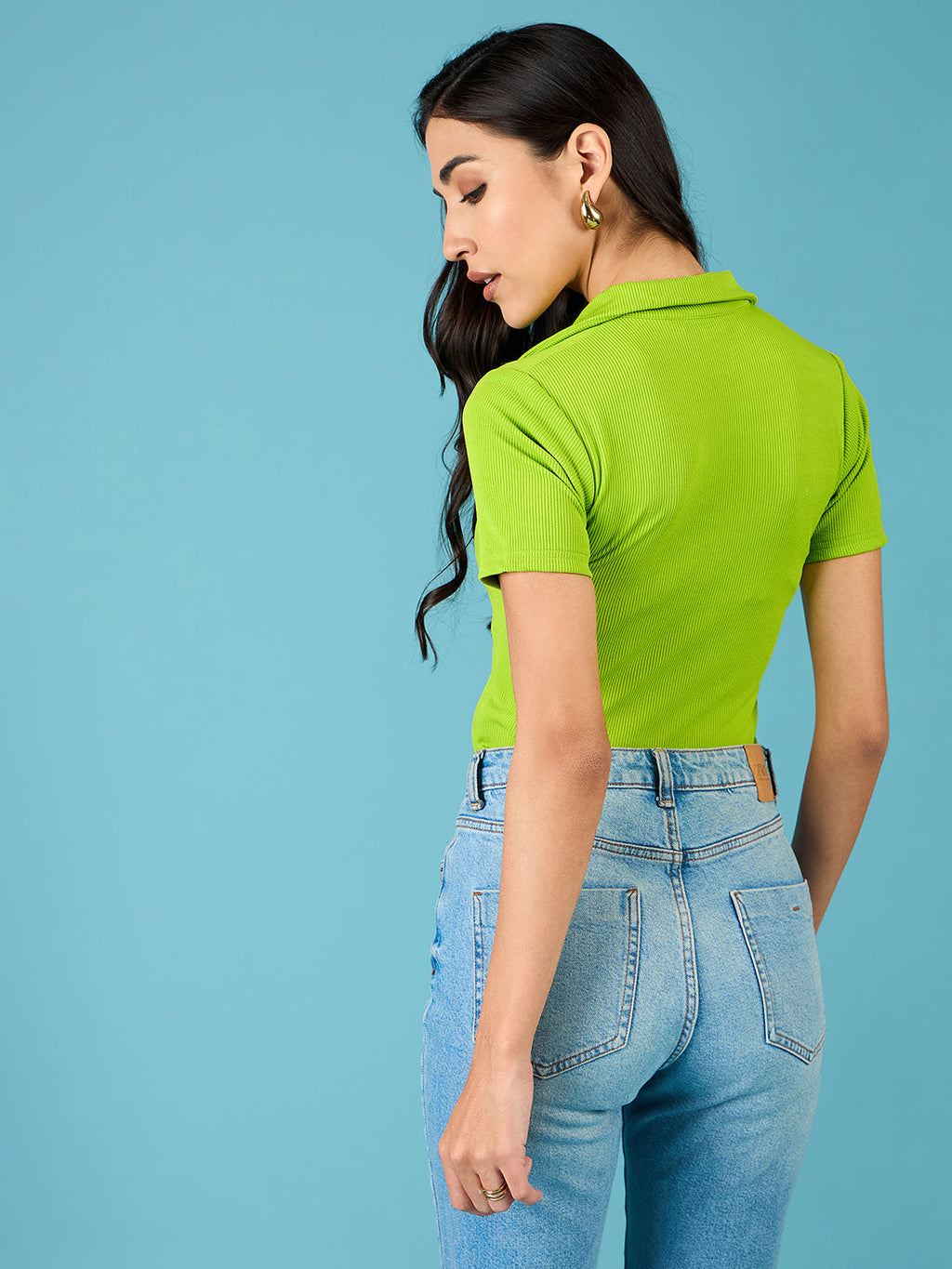 Stretchable Ribbed Polo Bodysuit