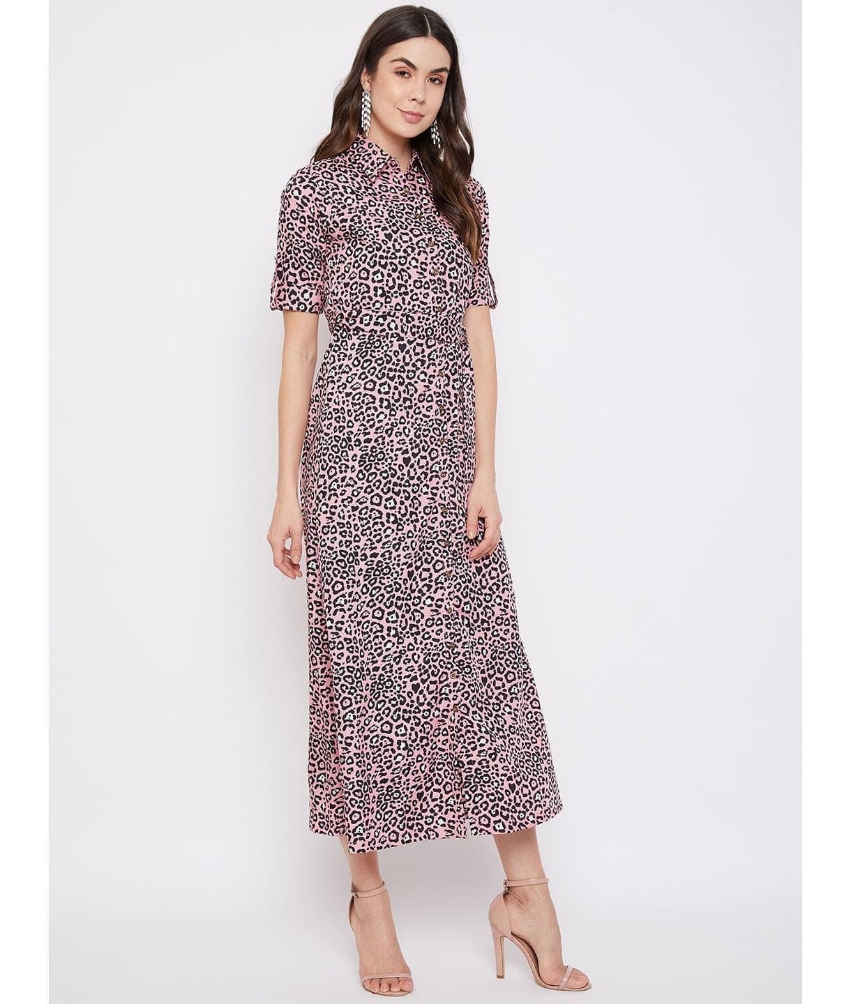 Collar Buttoned Down Shirt Maxi Dress
