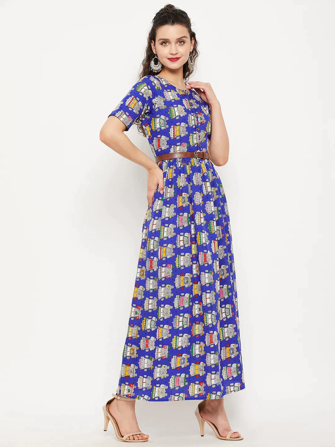 Printed Maxi Dress with Belt