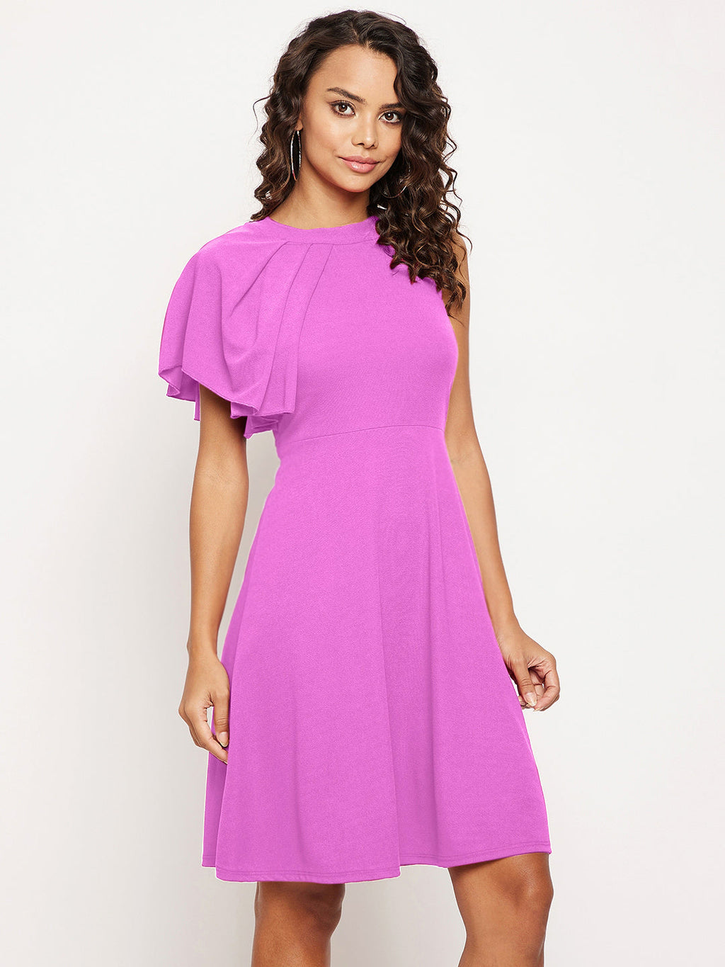 Ruffle Detail Stretchable Cotton Skater Dress