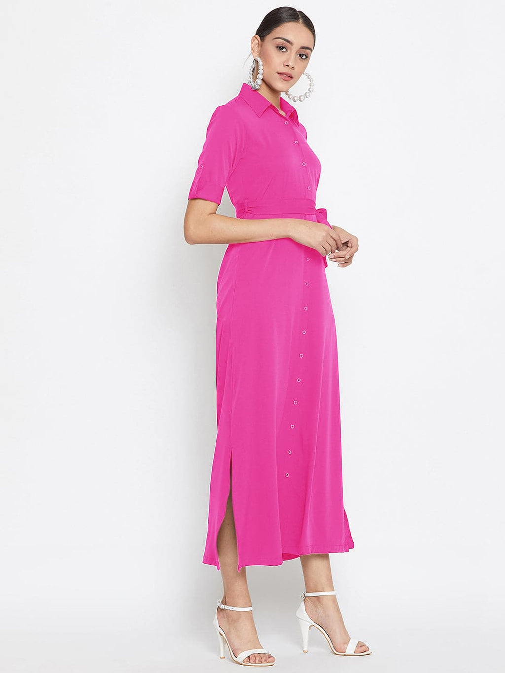 Collar Buttoned Down Shirt Maxi Dress