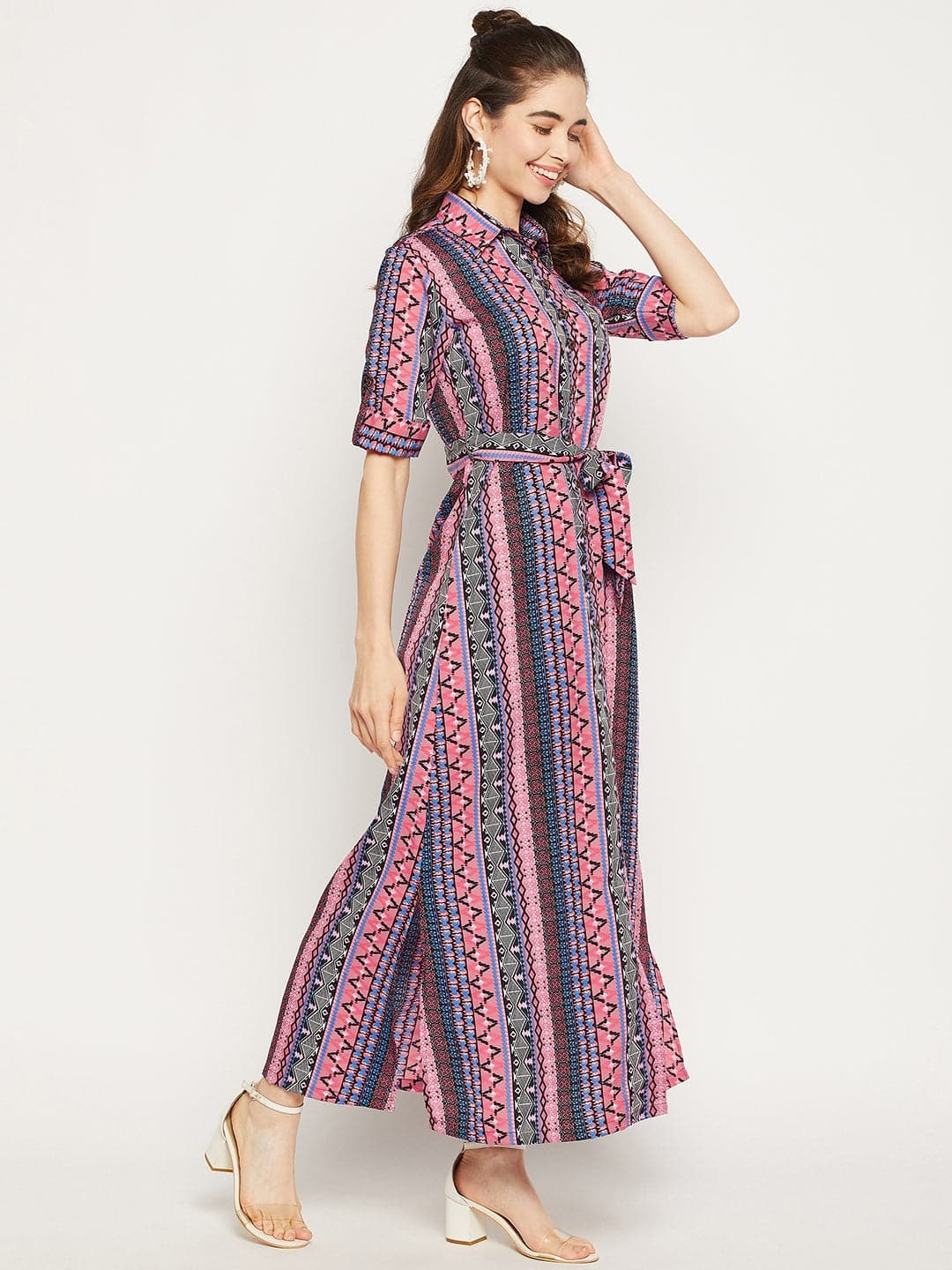 Collar Buttoned Down Shirt Maxi Dress