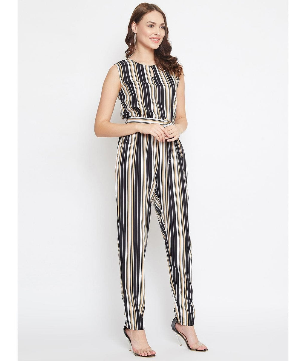 Striped Keyhole Jumpsuit with Belt