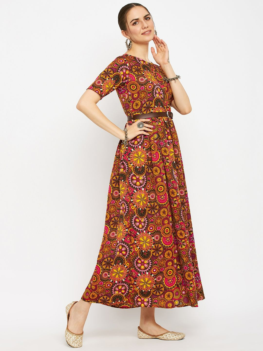 Printed Maxi Dress with Belt