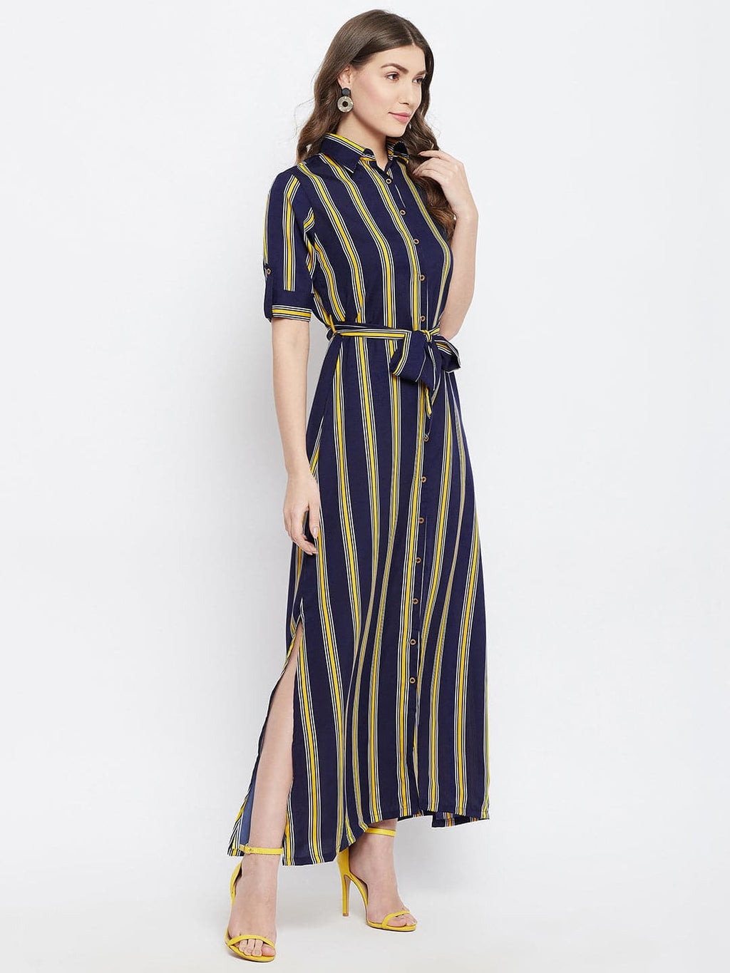Collar Buttoned Down Shirt Maxi Dress