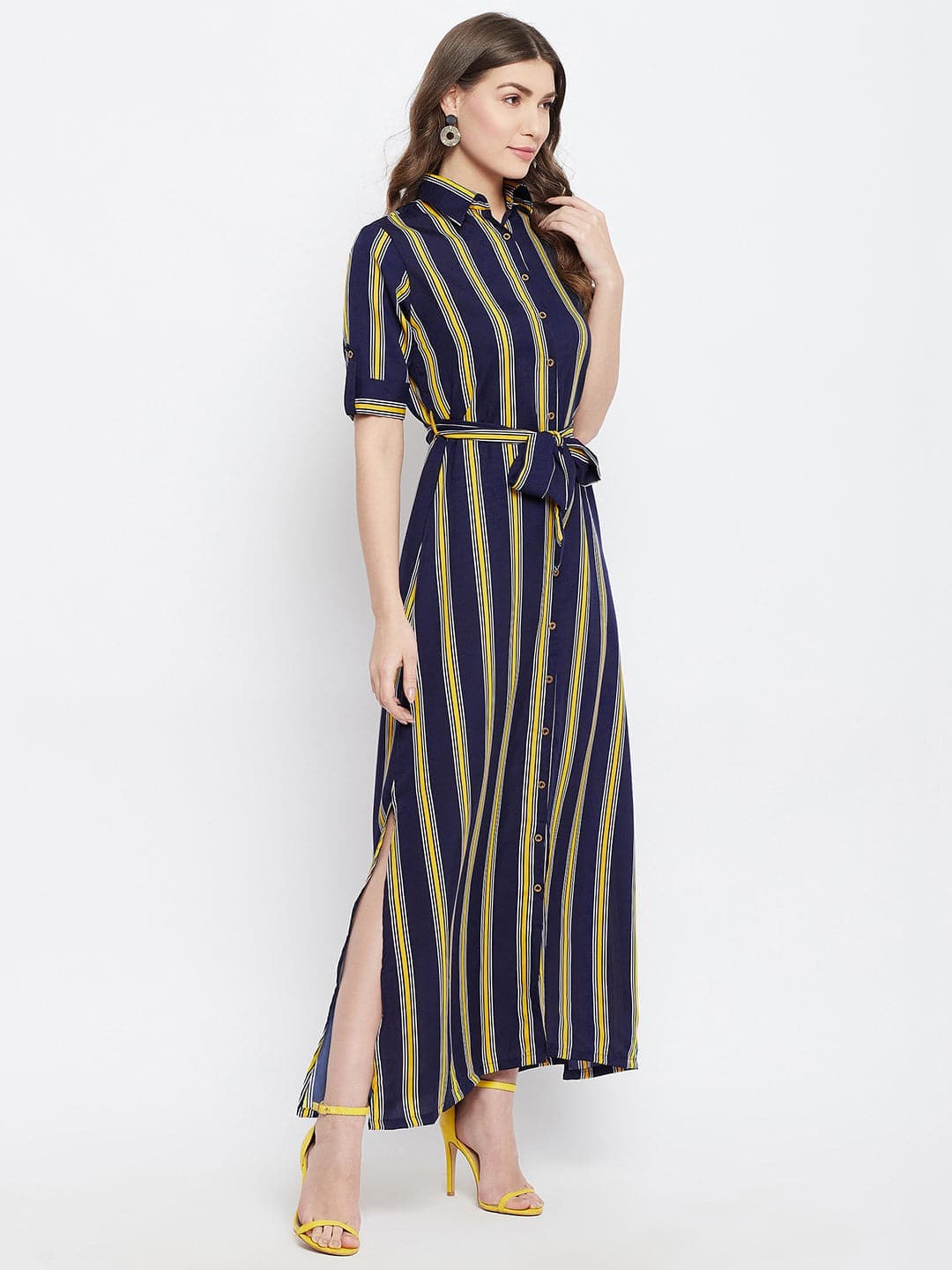 Collar Buttoned Down Shirt Maxi Dress