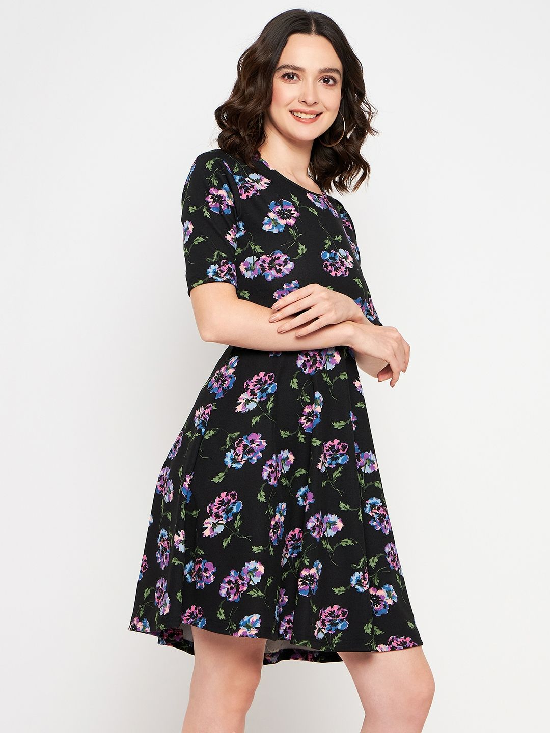 Round Neck Stretchable Cotton Skater Dress