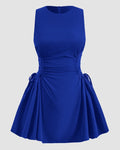 Ruched Side Sleeveless Fit & Flare Mini Dress in Surf