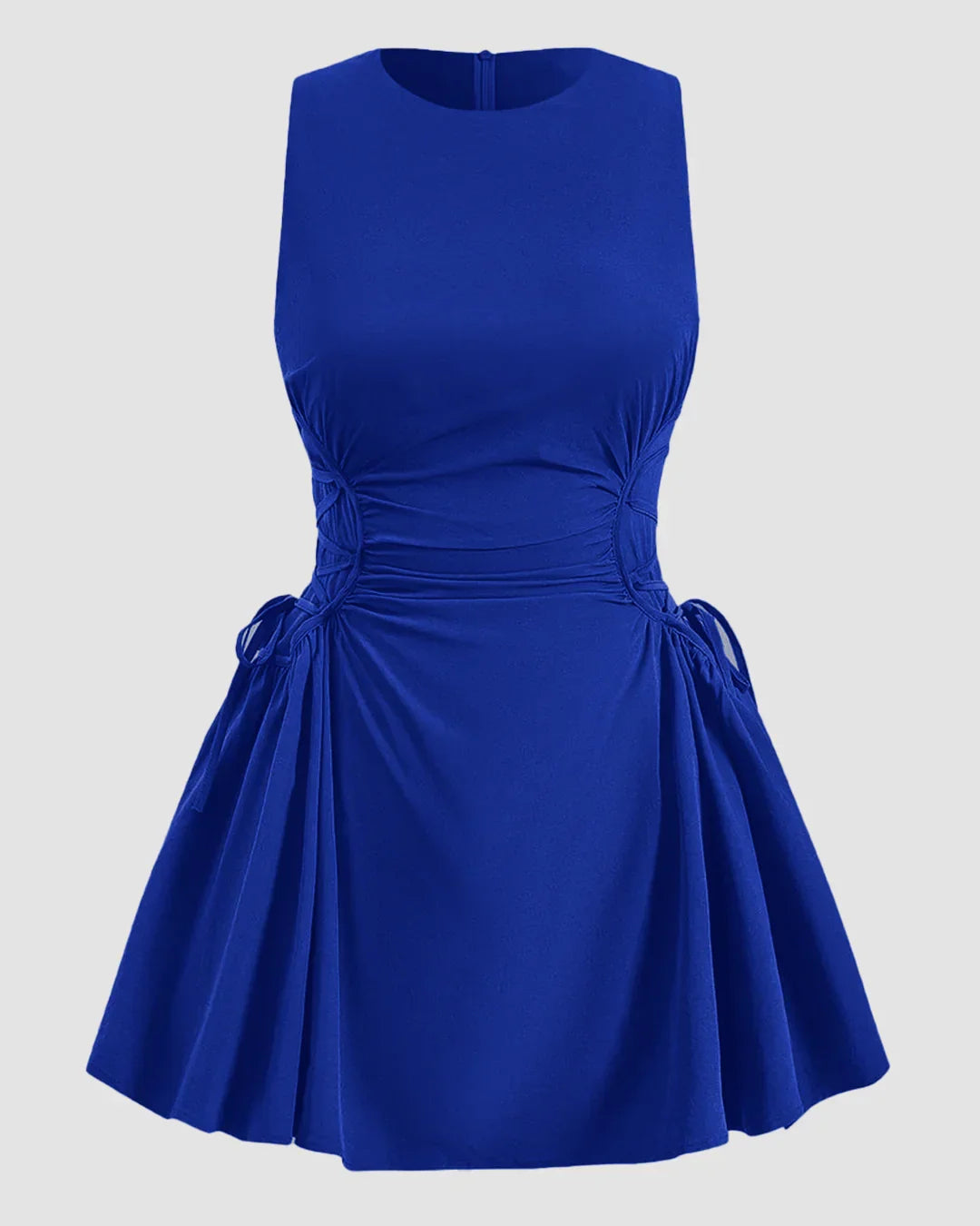 Ruched Side Sleeveless Fit & Flare Mini Dress in Surf