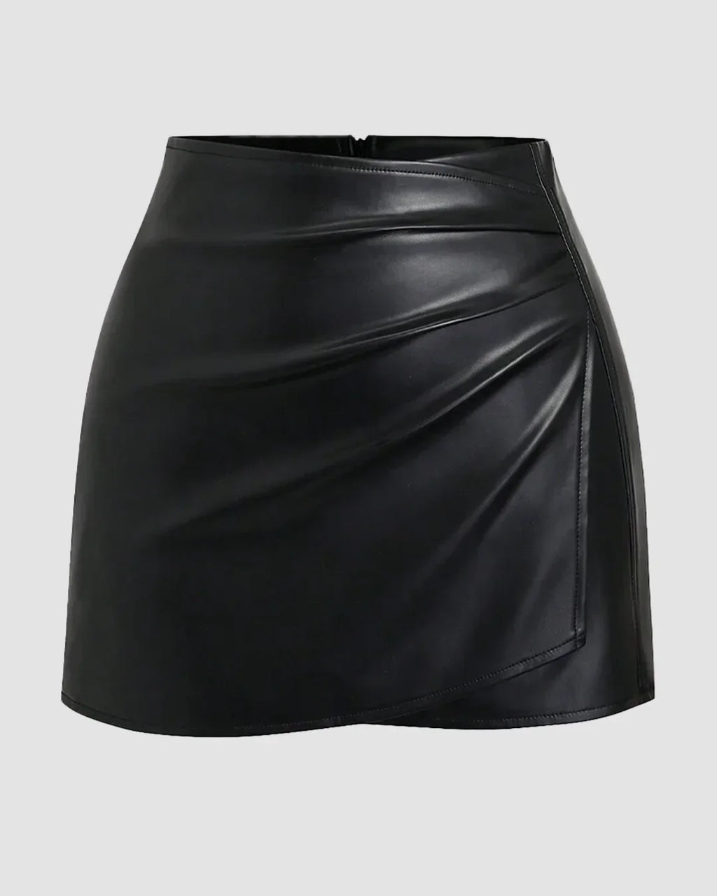 Solid Black Leather Bodycon Mini Skirt for Women