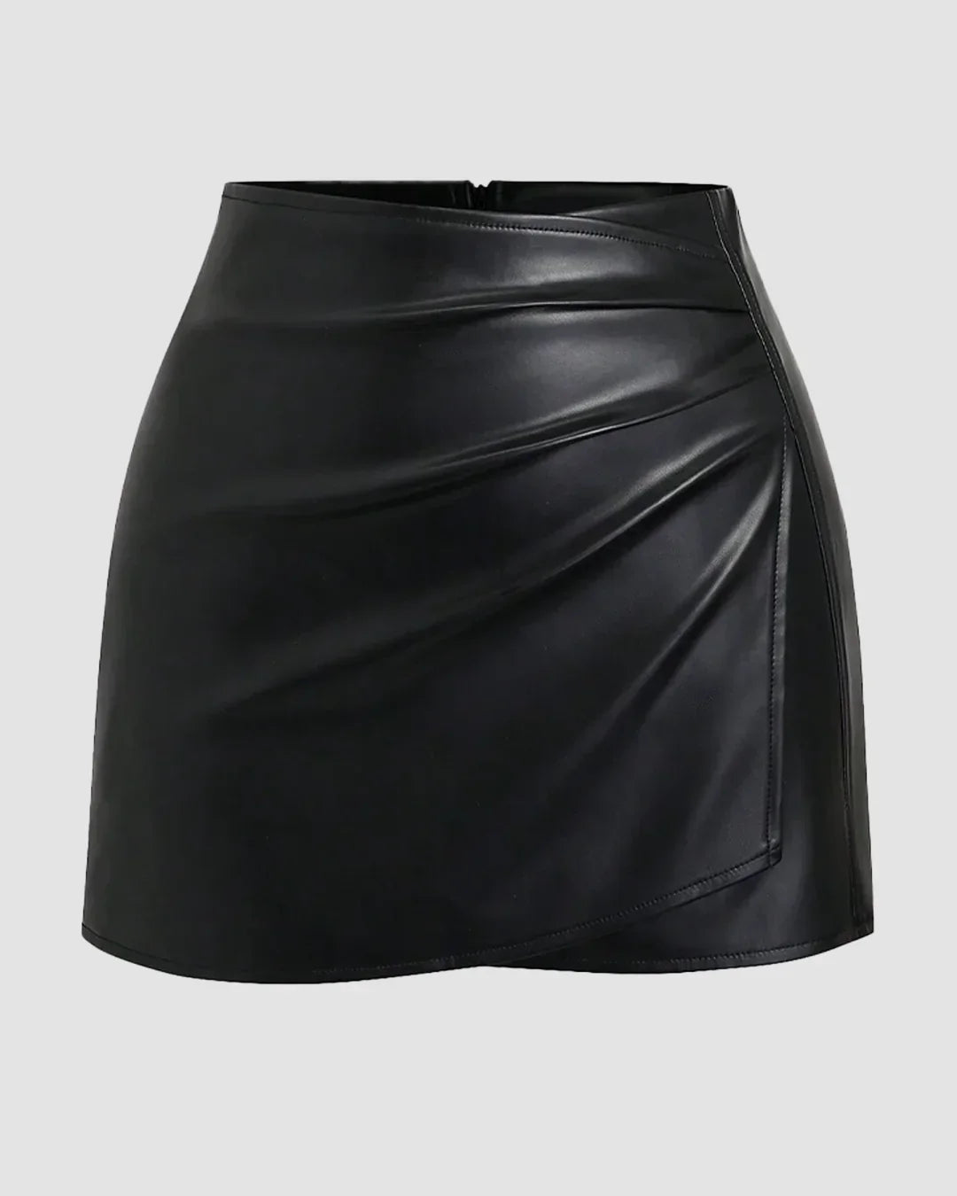Solid Black Leather Bodycon Mini Skirt for Women