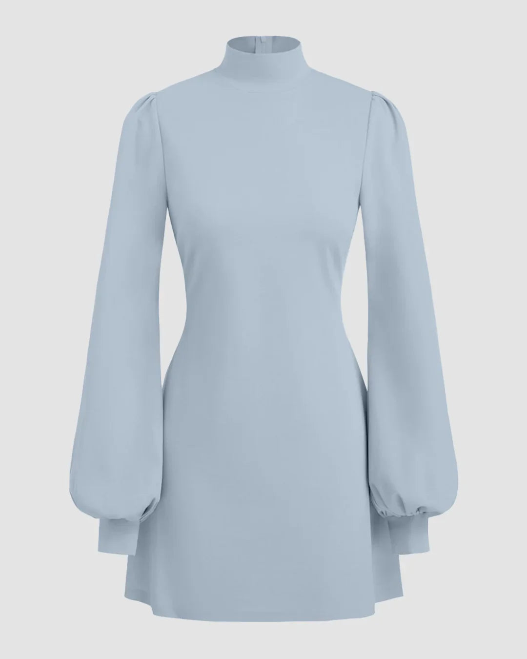 High Neck Ruffle Puff Sleeve Mini Dress in Ice Blue