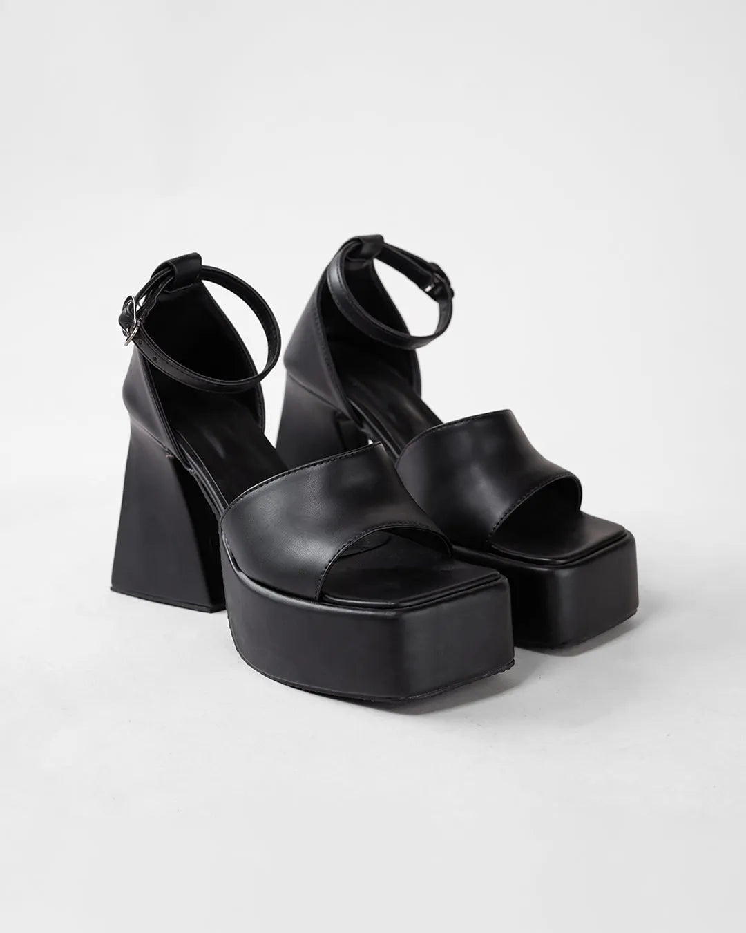 Retro Style Black Ankle Strap Platform