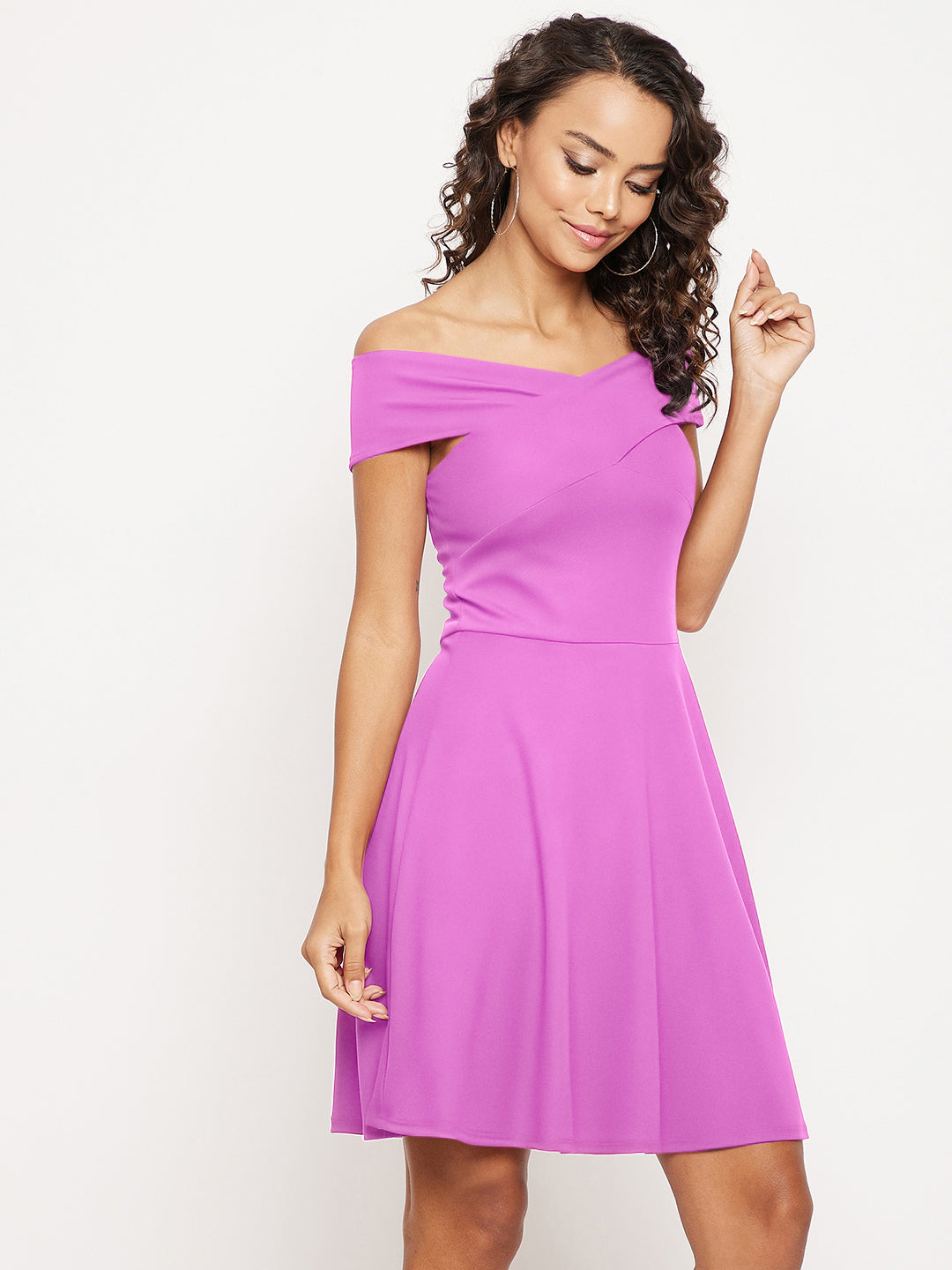 Off Shoulder Stretchable Cotton Skater Dress