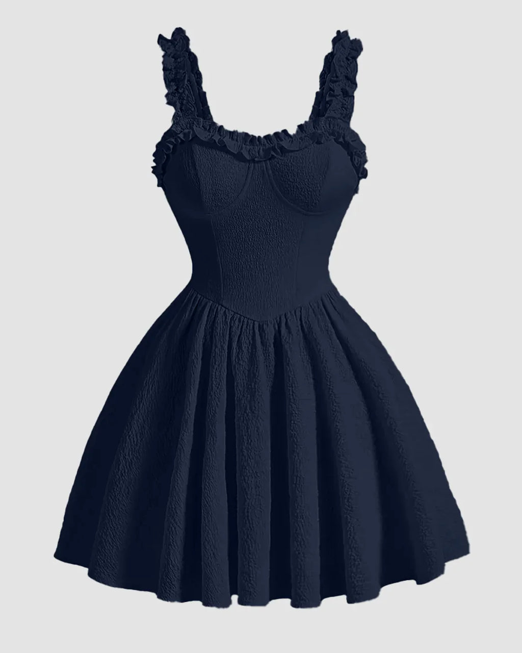 Navy Blue Ruffle Sleeve A-Line Sweetheart Neck Mini Dress