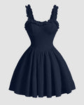 Navy Blue Ruffle Sleeve A-Line Sweetheart Neck Mini Dress