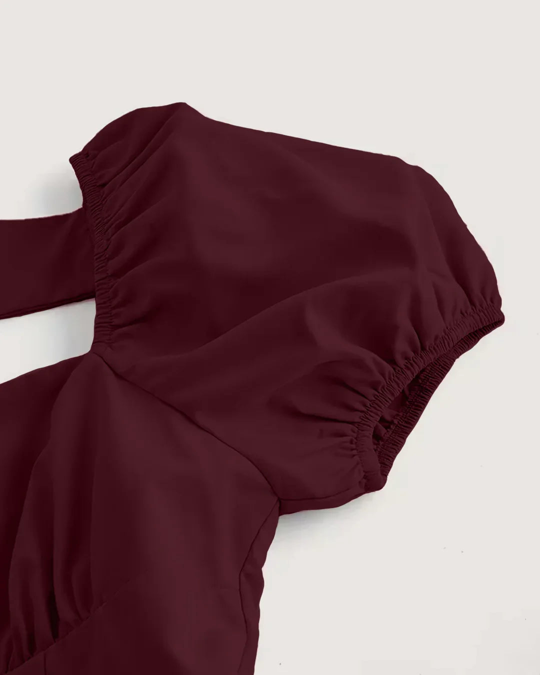 Sweetheart Neck Puff Sleeve Bow Back Mini Dress in Maroon