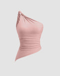 Rose One Shoulder Ruched Asymmetrical Top for Women