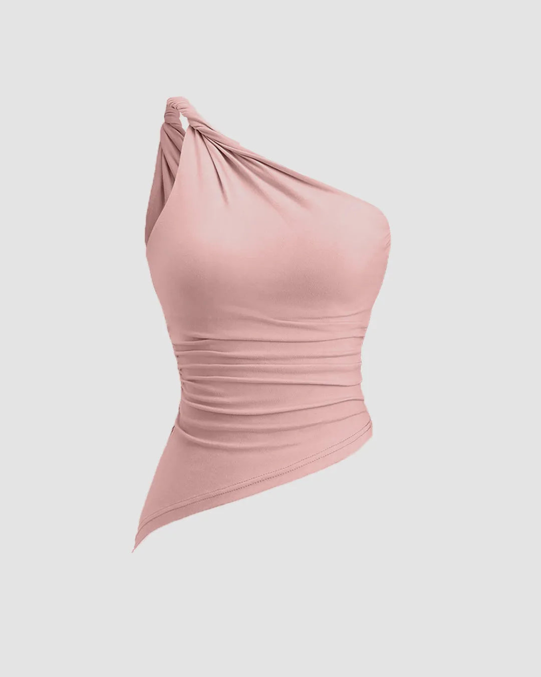 Rose One Shoulder Ruched Asymmetrical Top for Women