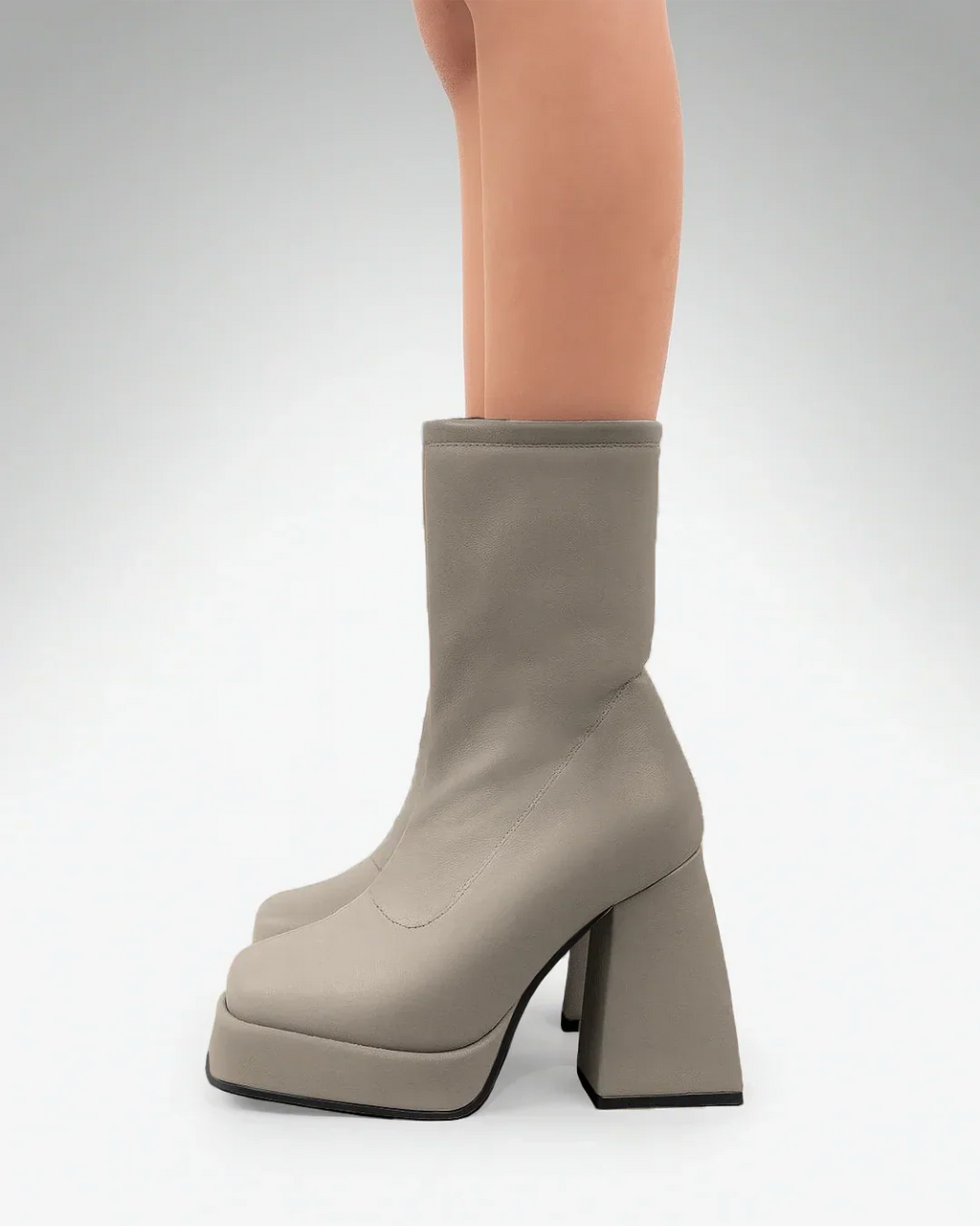Mid Calf Slip-on Platform Ankle Cream Boots