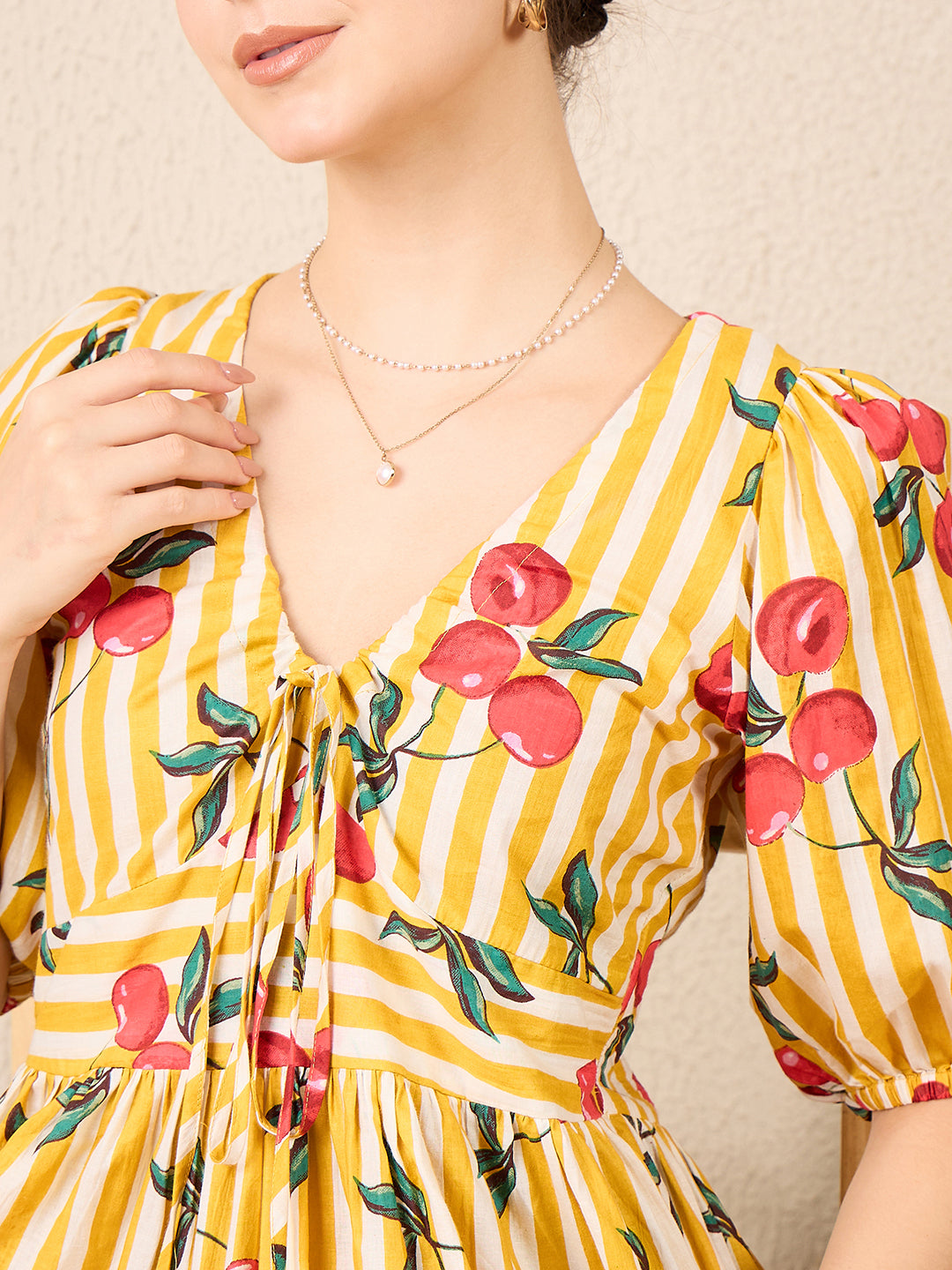 Pure Cotton Neck Tie Up Maxi Dress