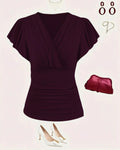 Maroon V-Neck Top with Batwing Sleeves