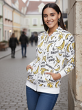 Banana Print Cotton Zippered Hoodie with Pockets - Pinkkup