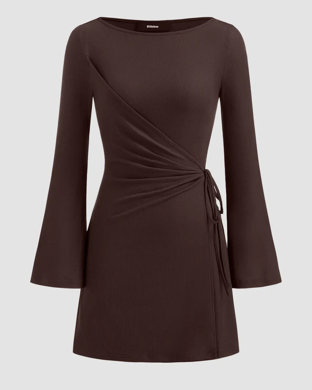 Chocolate Side-Tie Ruched Full Sleeve Mini Dress