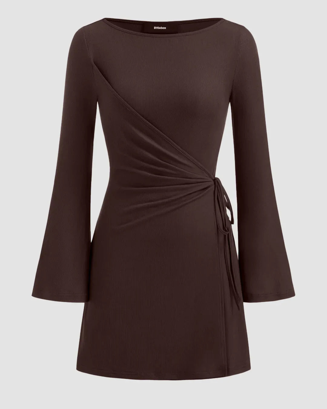 Chocolate Side-Tie Ruched Full Sleeve Mini Dress