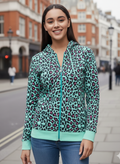 Animal Print Cotton Zippered Hoodie with Pockets - Pinkkup