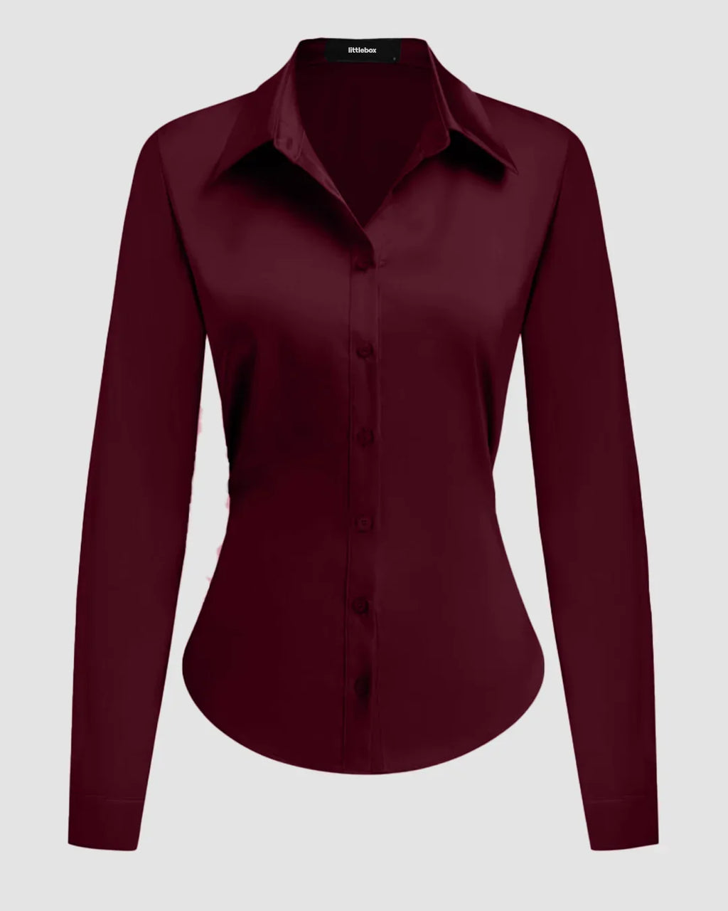 Satin Button-Down Collar Full Sleeve Shirt in Maroon