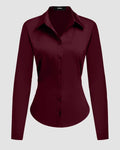 Satin Button-Down Collar Full Sleeve Shirt in Maroon