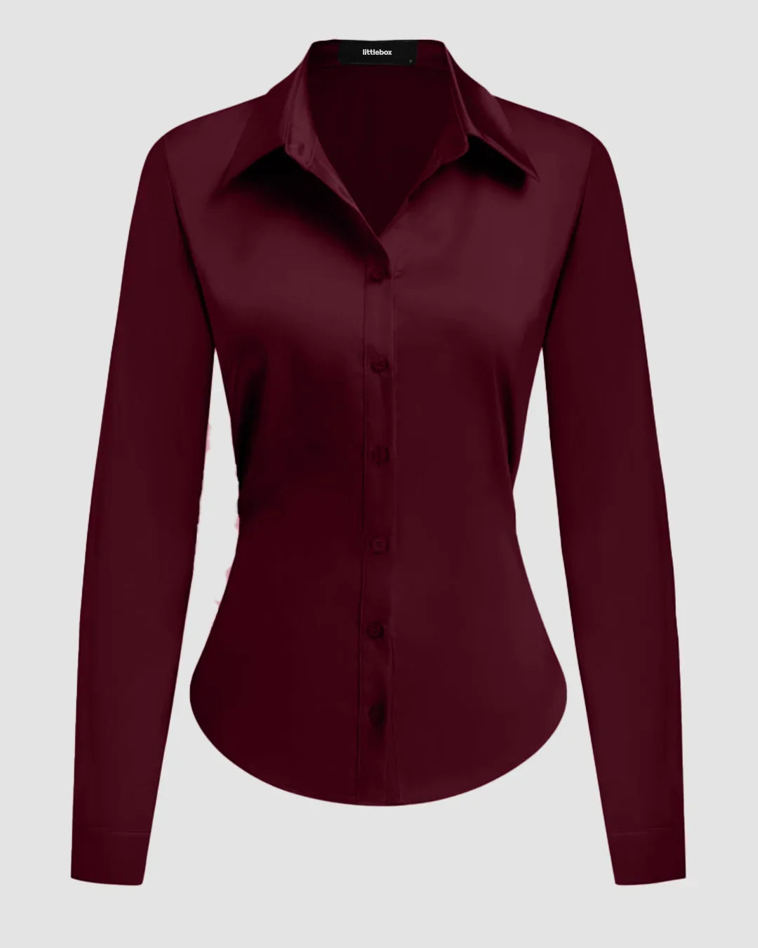 Satin Button-Down Collar Full Sleeve Shirt in Maroon