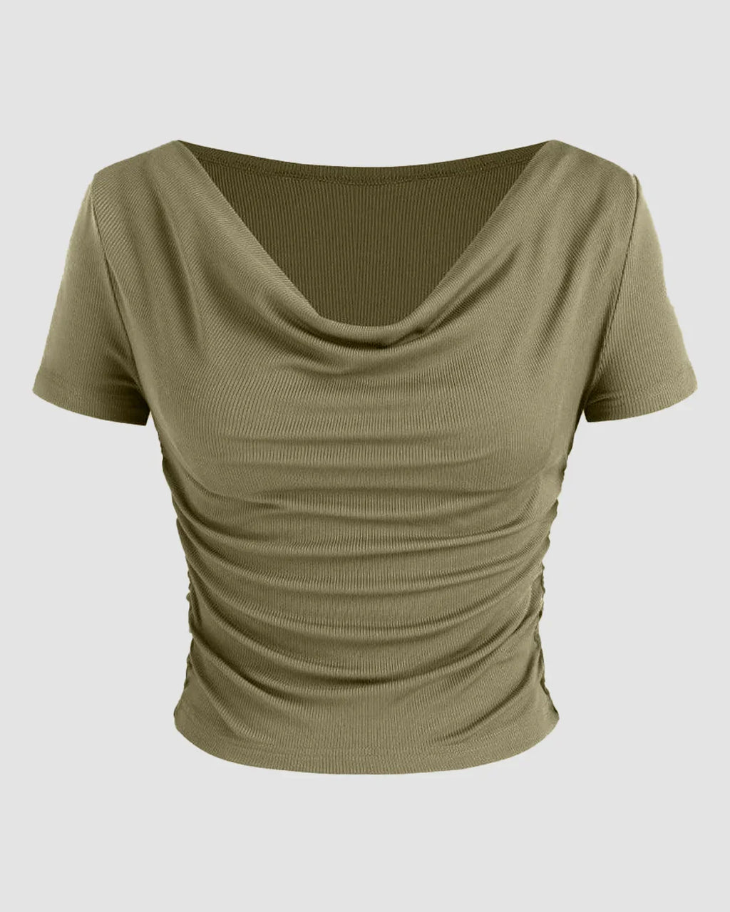 Ruched Short-Sleeve Off-The-Shoulder Top In Avocado