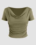 Ruched Short-Sleeve Off-The-Shoulder Top In Avocado
