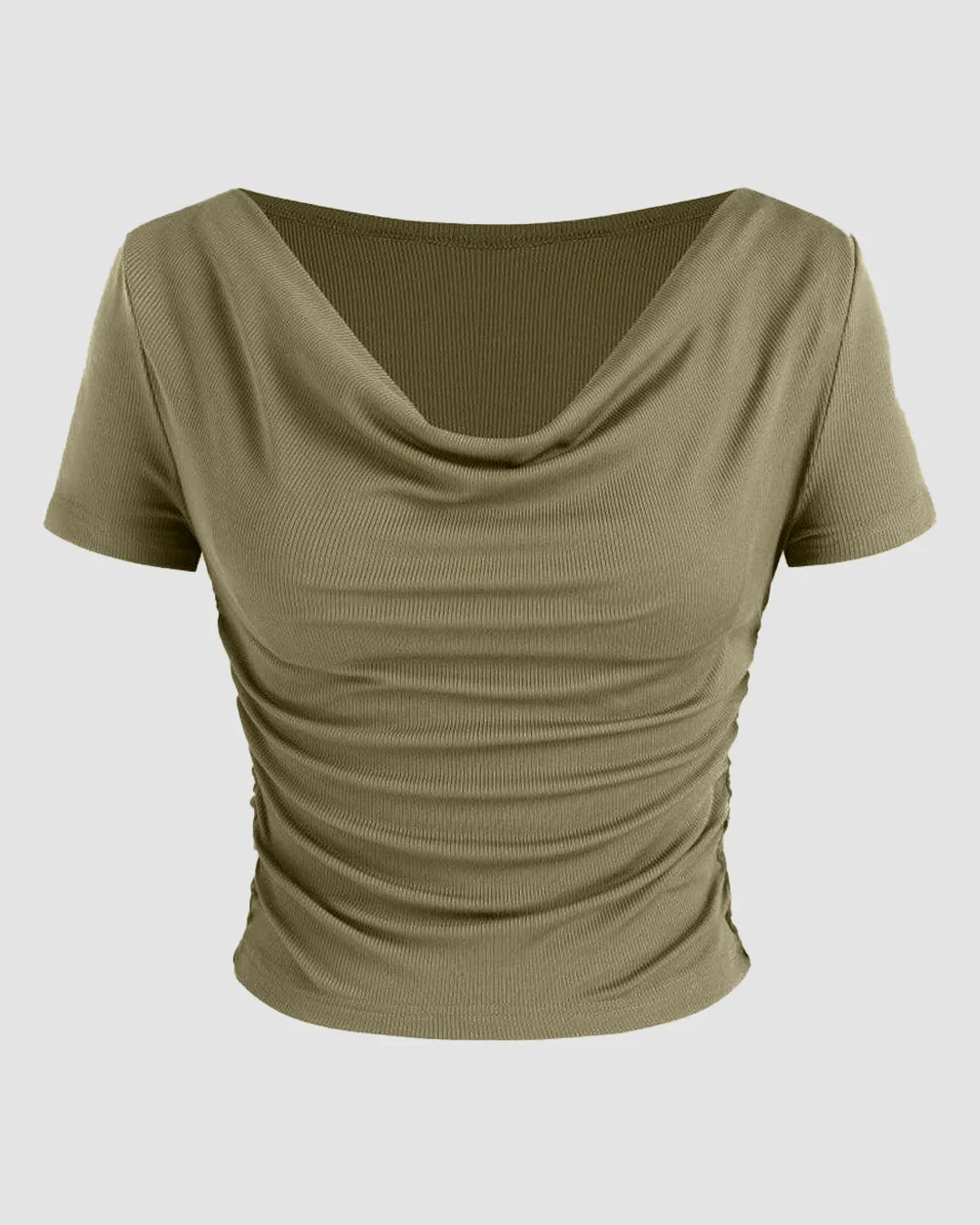 Ruched Short-Sleeve Off-The-Shoulder Top In Avocado