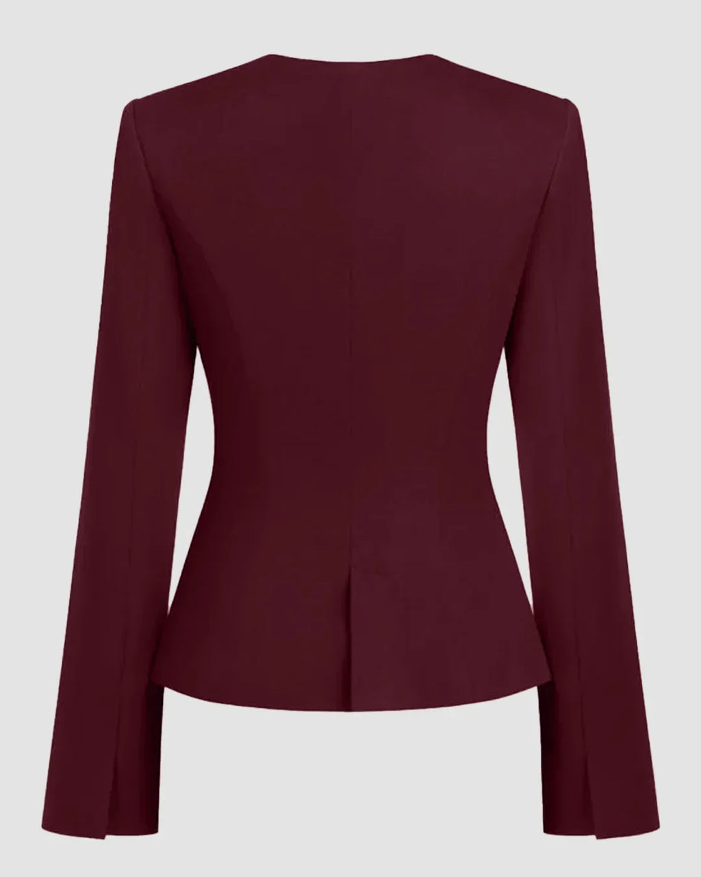Round Neck Button Long Sleeve Suit Jacket In Burgundy